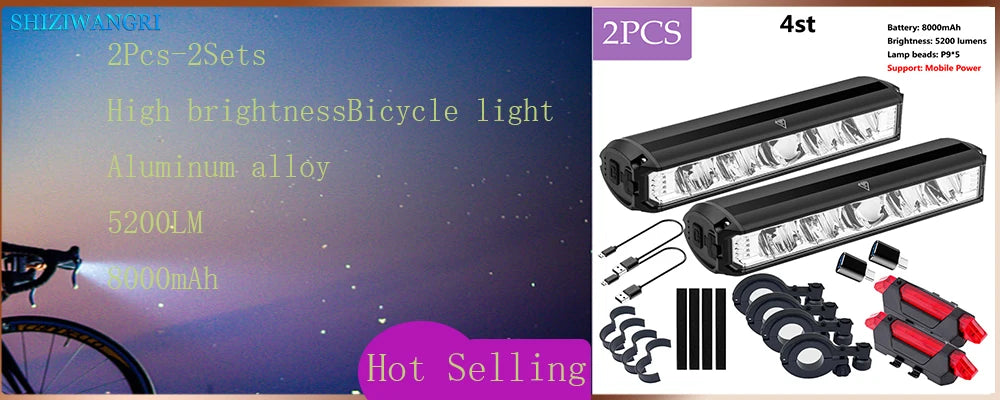 Lampe frontale étanche à 5 LED pour vélo 8000 mAh, lampe torche rechargeable 5200 lm, accessoires de vélo