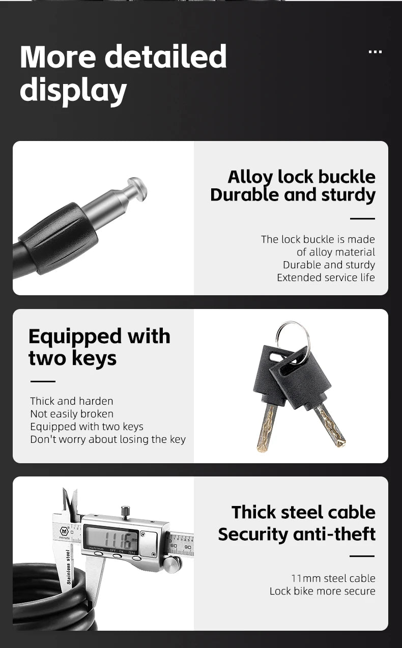 WEST BIKING-Serrure de sécurité antivol pour vélo, câble antigel, épais, durable, portable, VTT, accessoires de vélo de route