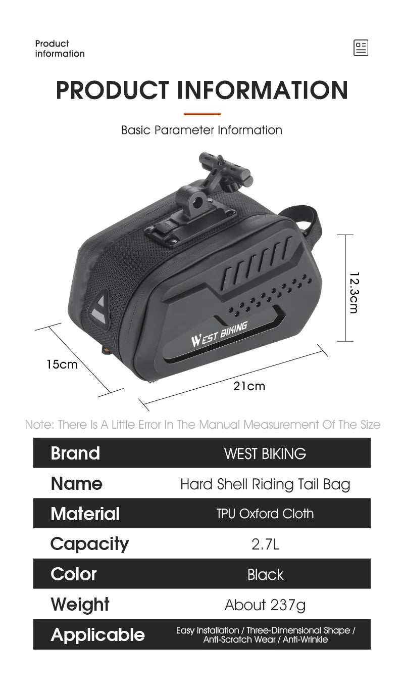 WEST BIKING-Sacoche de selle de vélo à coque rigide étanche, sac à outils sous le siège, sacoche à dégagement rapide, accessoires de vélo, VTT, vélo de route