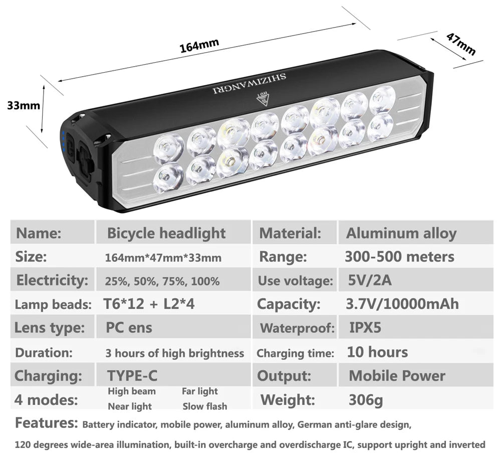 Lampe frontale étanche à 5 LED pour vélo 8000 mAh, lampe torche rechargeable 5200 lm, accessoires de vélo